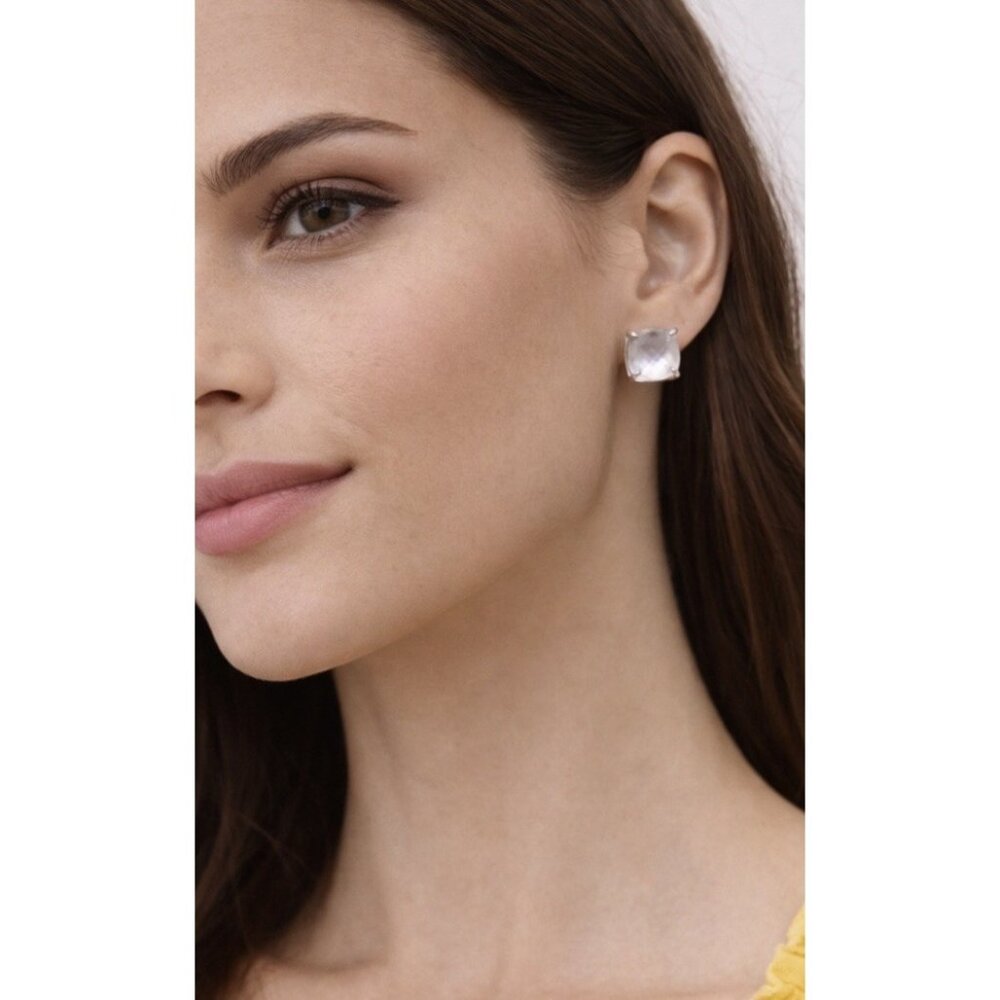 Kate Spade New York Cushion Cut White Opaque Crystal 1/2” Stud Pierced Earrings